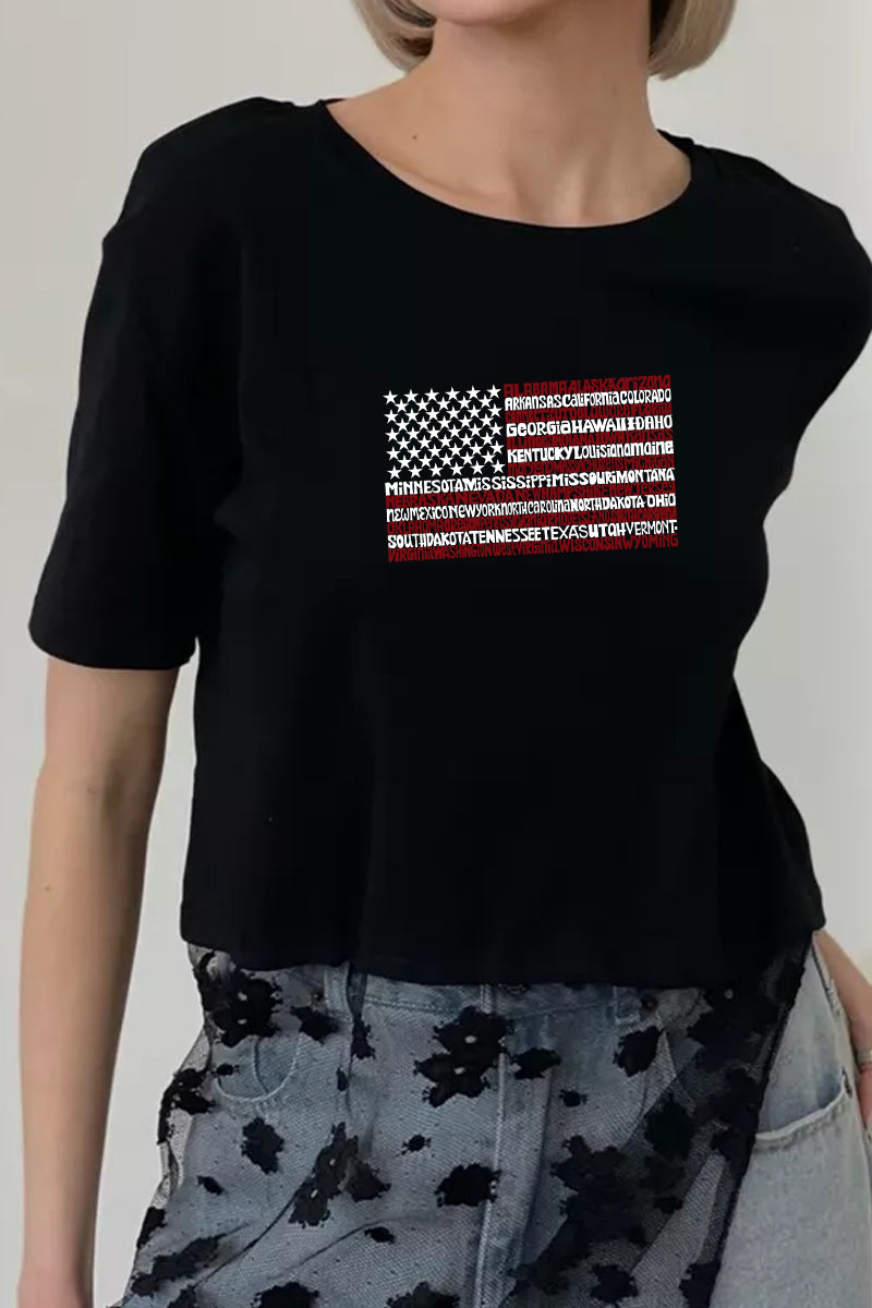 Patriotic Flag Graphic Tee Lace Patchwork Top