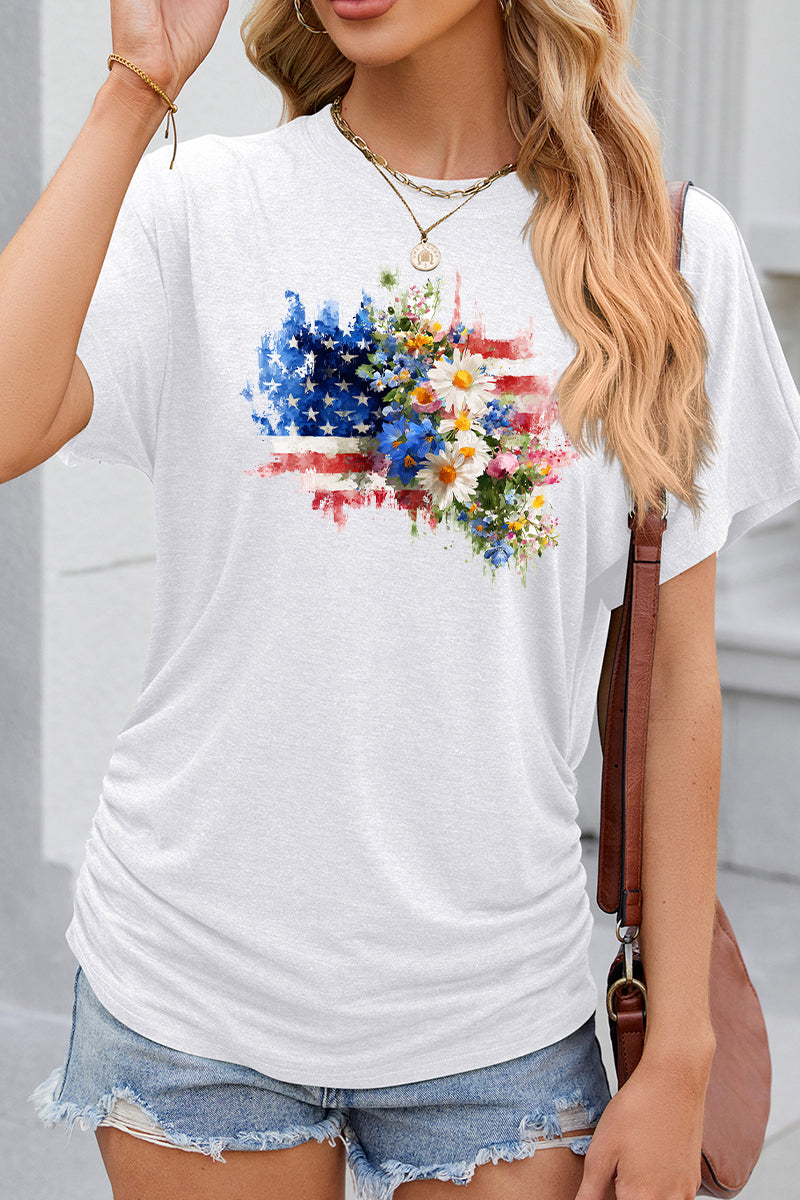 American Flag Floral Graphic Independence Day T Shirt