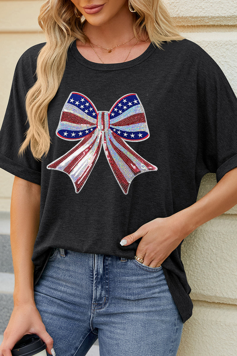 American Flag Bow Graphic Loose Fit T Shirt
