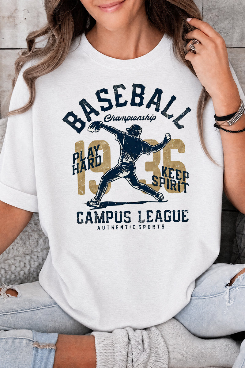 Baseball Pitcher Graphic Rayon Blend Tee Varsity Game Day