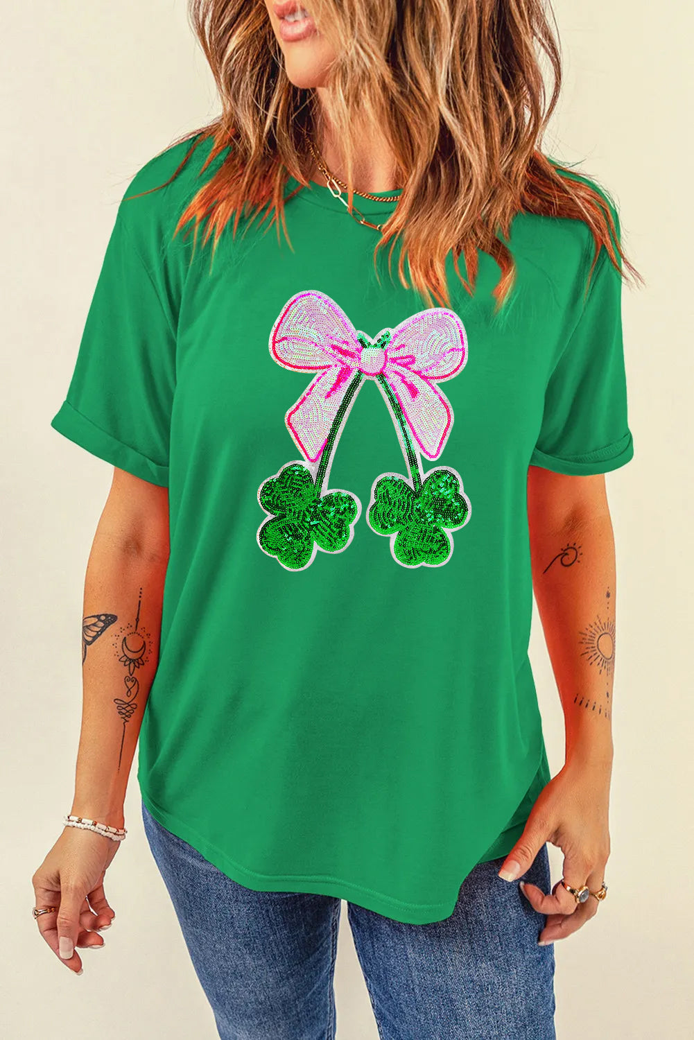 Saint Patrick’s Day Bow Clover Graphic T Shirt