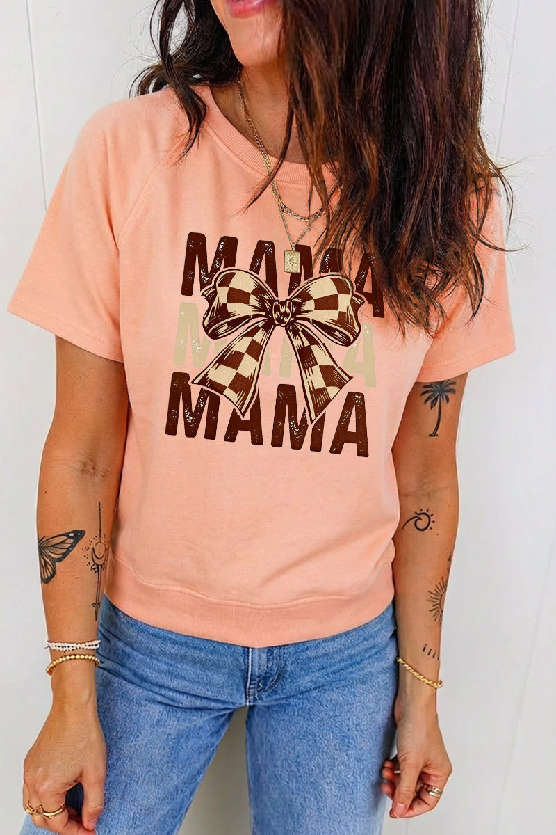 Mother's Day Leopard Bow Mama Graphic Casual T Shirt