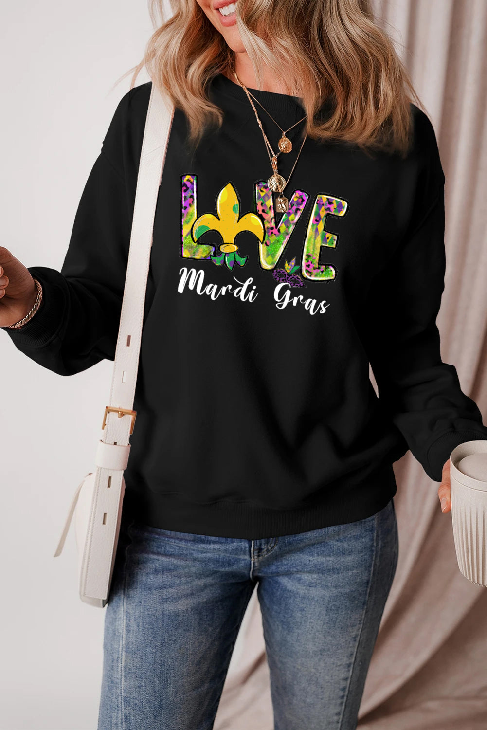 Mardi Gras Colorful Love Graphic Everyday Sweatshirt