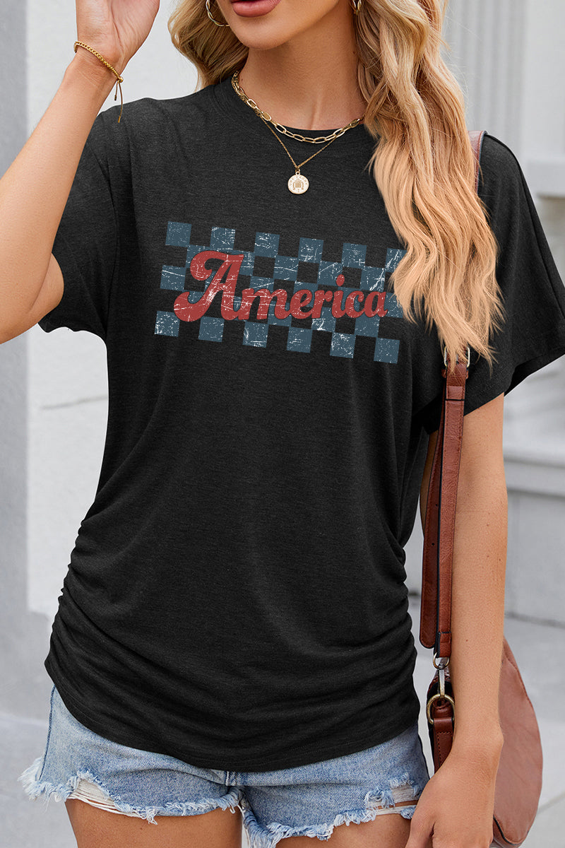 America Checkerboard Graphic Independence Day T Shirt