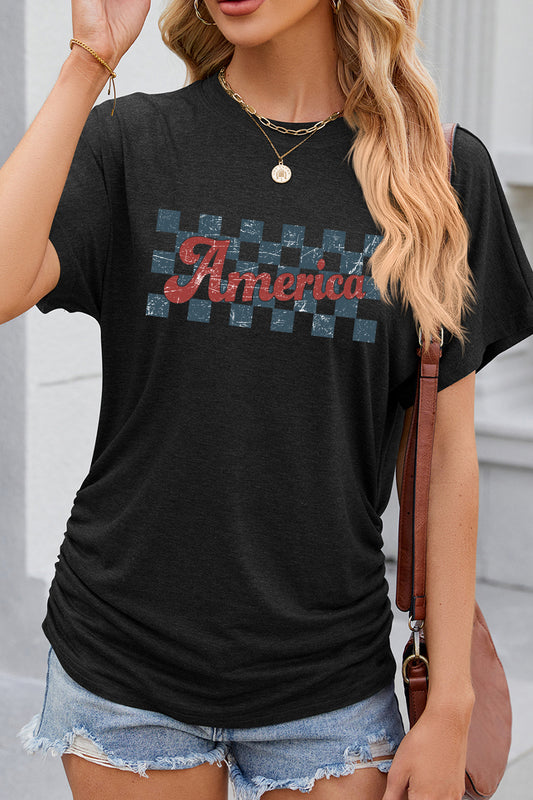 America Checkerboard Graphic Independence Day T Shirt