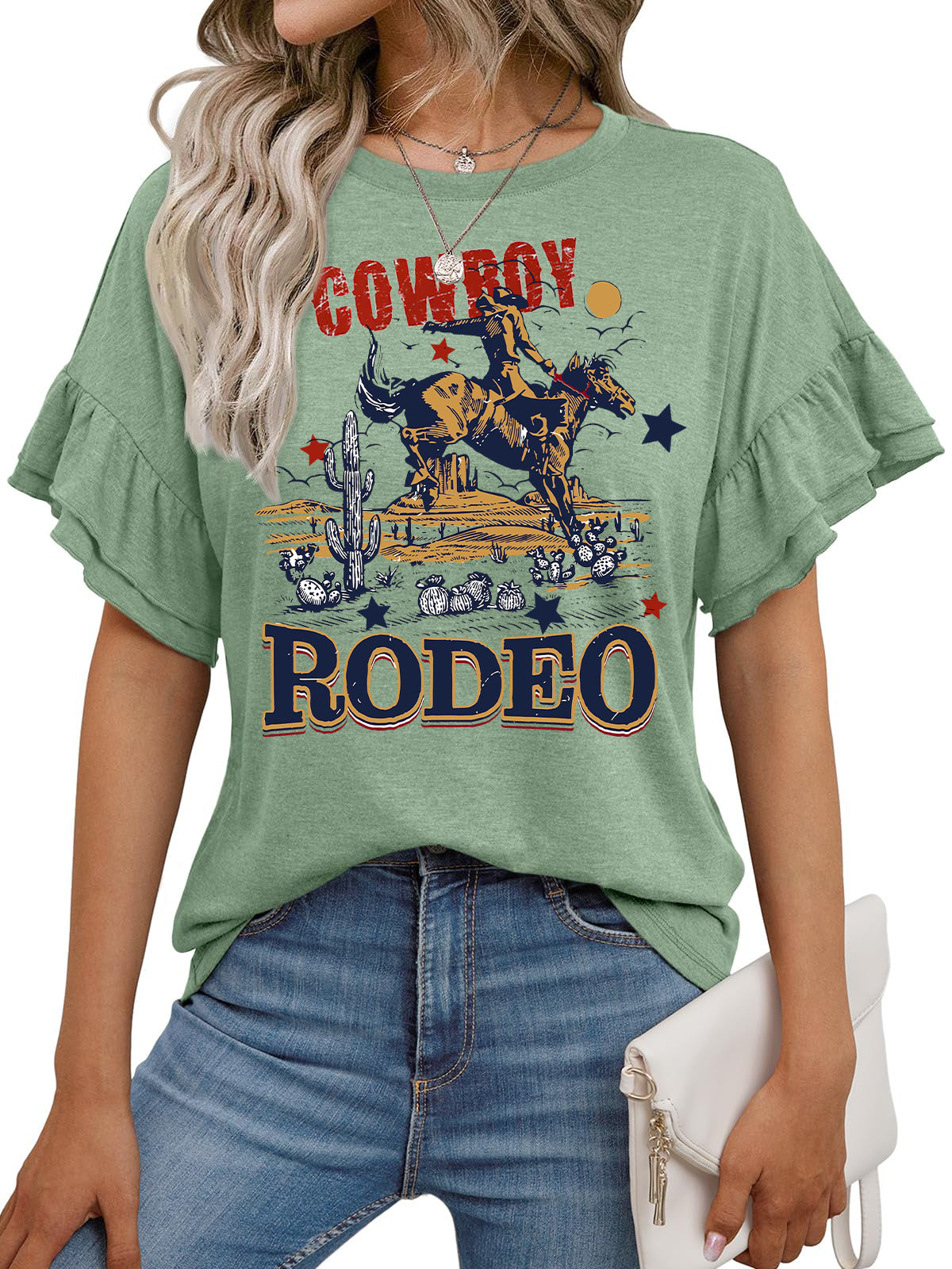 Vintage Rodeo Graphic Ruffle Sleeve Western Tee