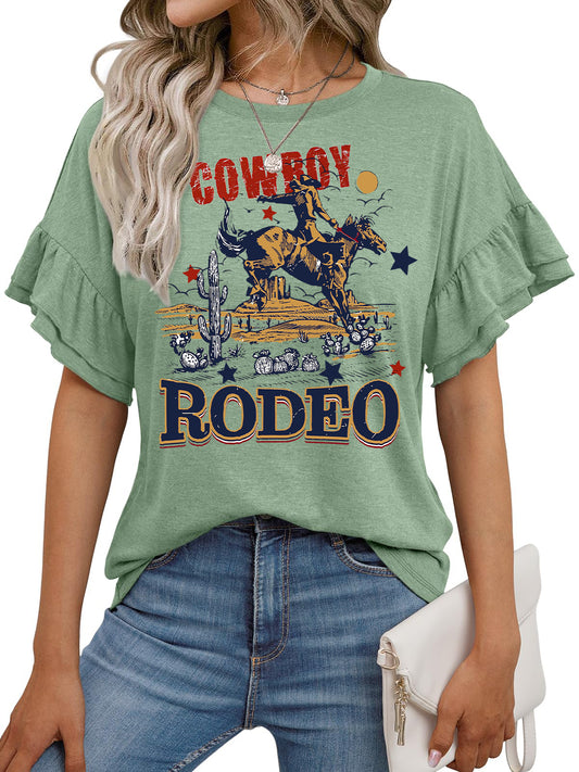 Vintage Rodeo Graphic Ruffle Sleeve Western Tee