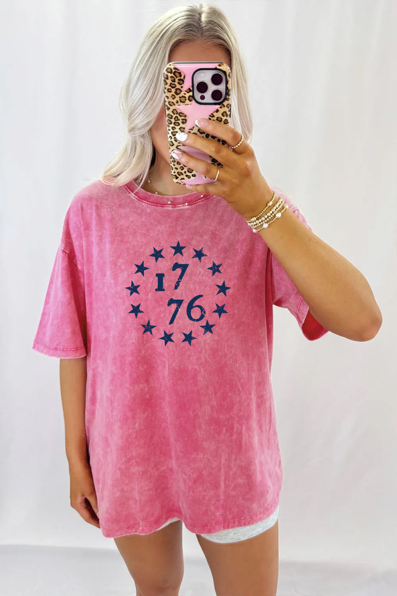 1776 Mineral Wash Graphic Tee Oversized Patriotic Vintage