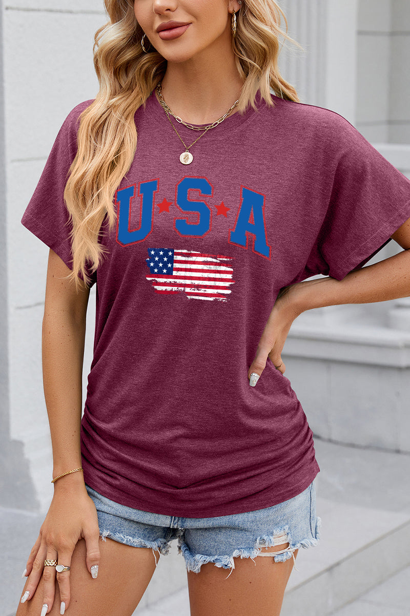 USA Flag Letter Graphic 4th of July Casual Tee