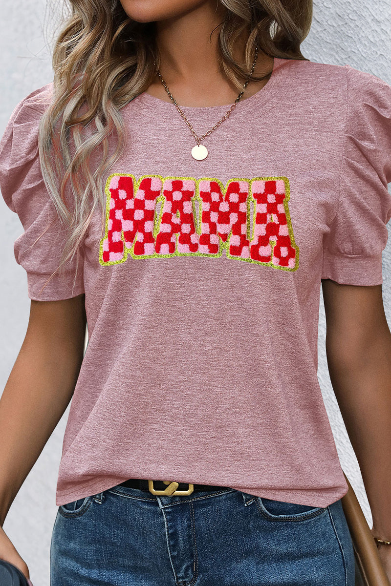Mother’s Day Mama Graphic Puff Sleeve Casual T Shirt