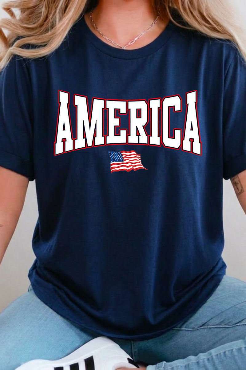 Flag Cotton Graphic Tee Oversized Patriotic Top