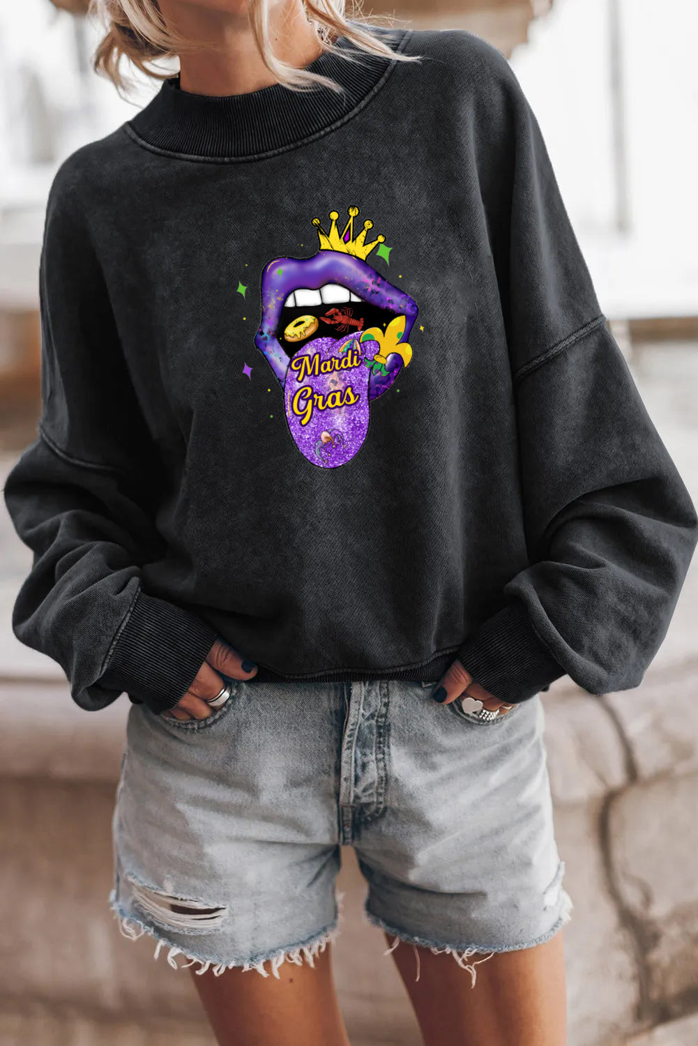 Mardi Gras Lips Graphic Corded Sweatshirt