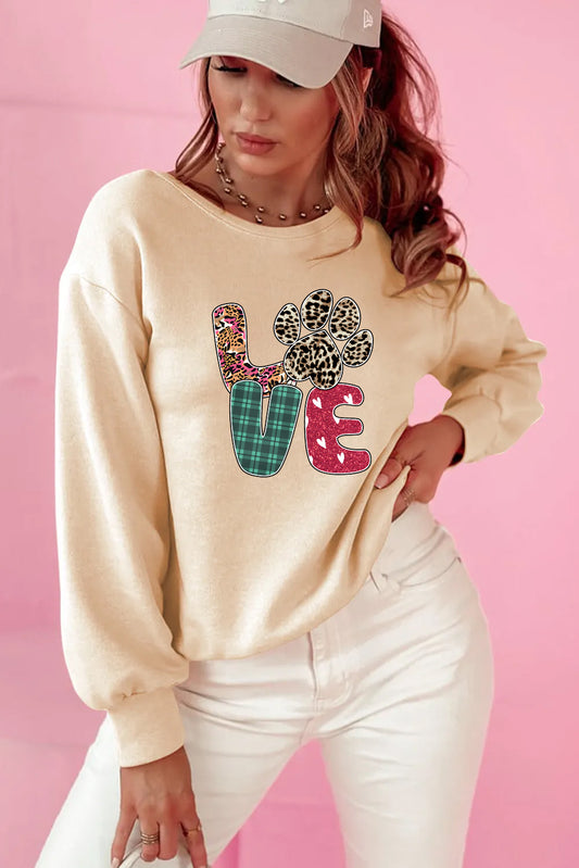 Valentine’s Day Leopard Love Dog Paw Graphic Sweatshirt
