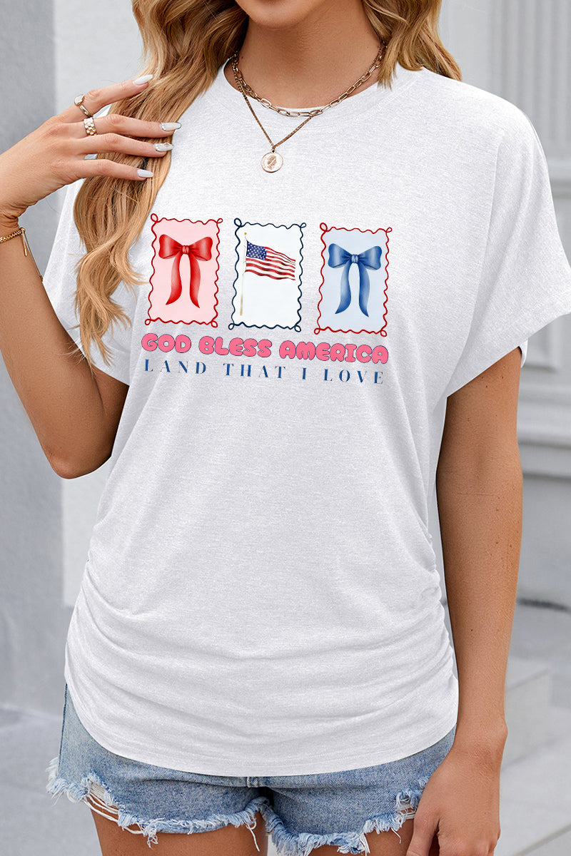 God Bless America Patriotic Bow 4th of July Graphic Tee