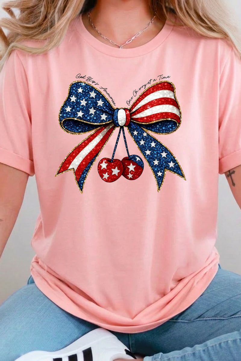 4th of July Patriotic Bow Cherry Graphic Tee