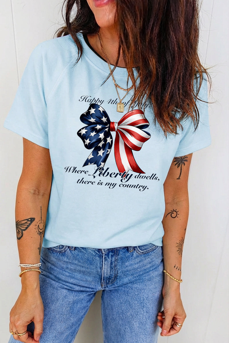 Patriotic Liberty Bow USA Flag 4th of July Graphic Tee