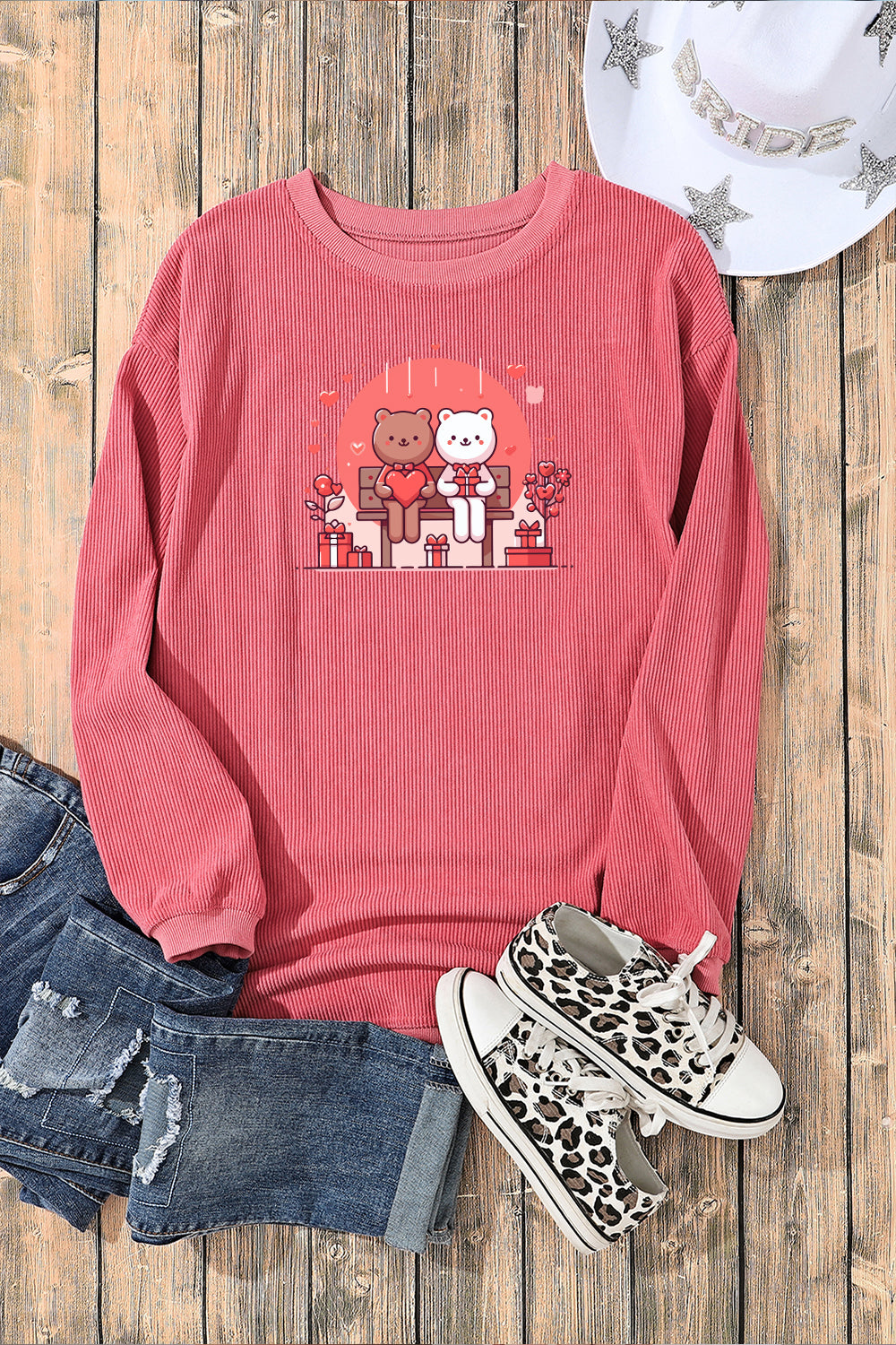 Valentine Bears Ribbed Corduroy Oversized Sweatshirt