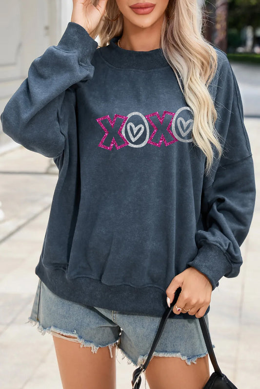 Valentine’s Day Pink XOXO Heart Print Sweatshirt