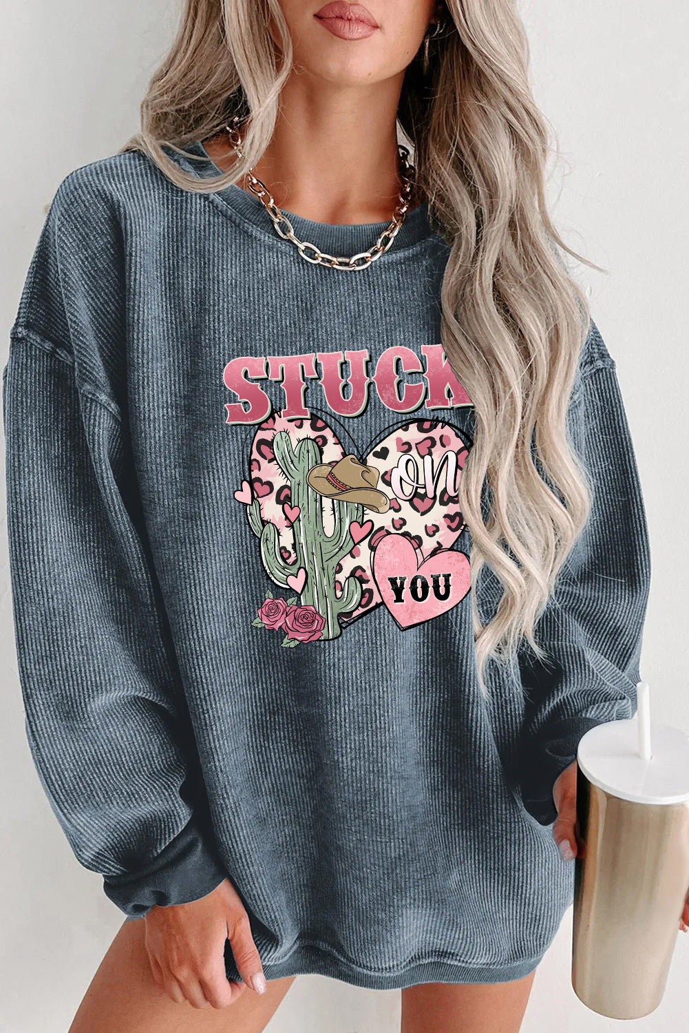 Valentine's Day Stuck On You Heart Graphic Sweatshirt