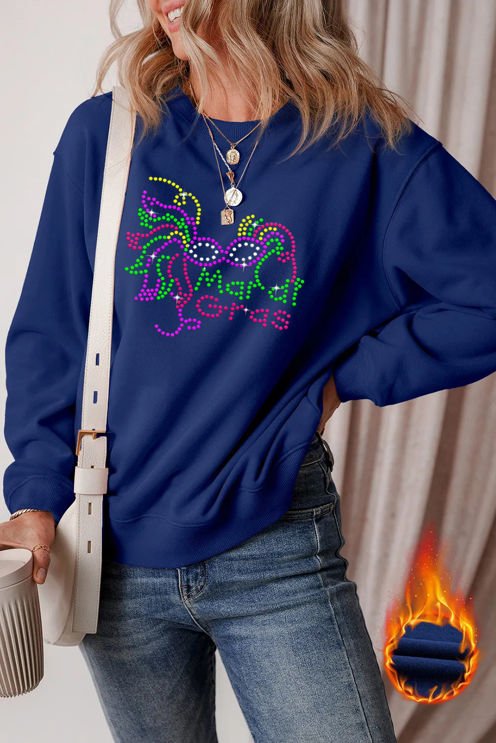 Mardi Gras Rhinestone Mask Graphic Green Sweatshirt
