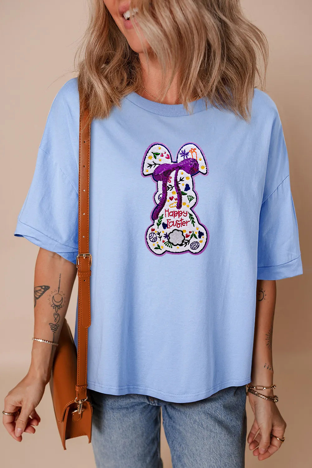 Easter Cute Bunny Graphic Tee Casual Spring Womens Top