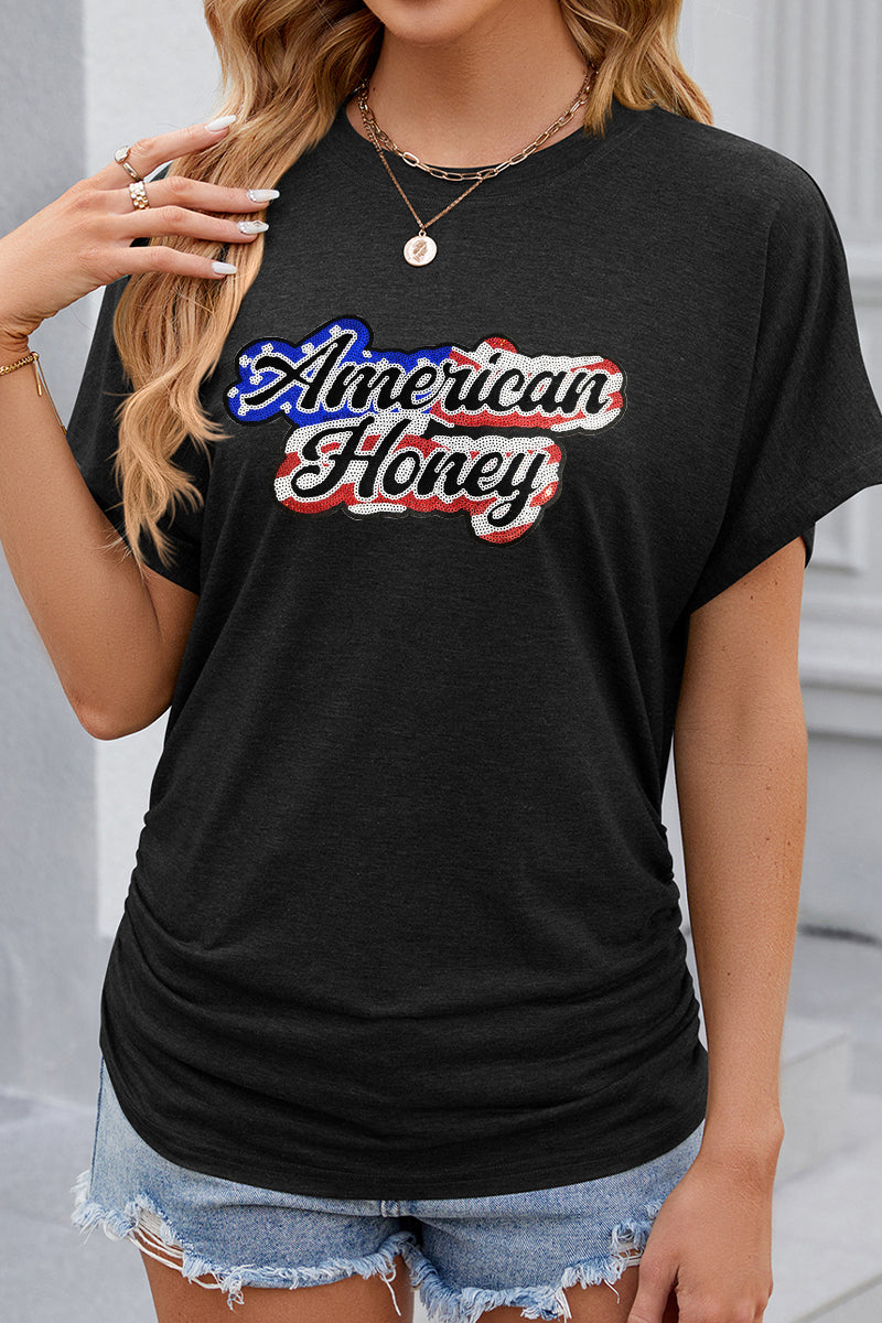 American Honey Letter Graphic 4th of July Patriotic Tee