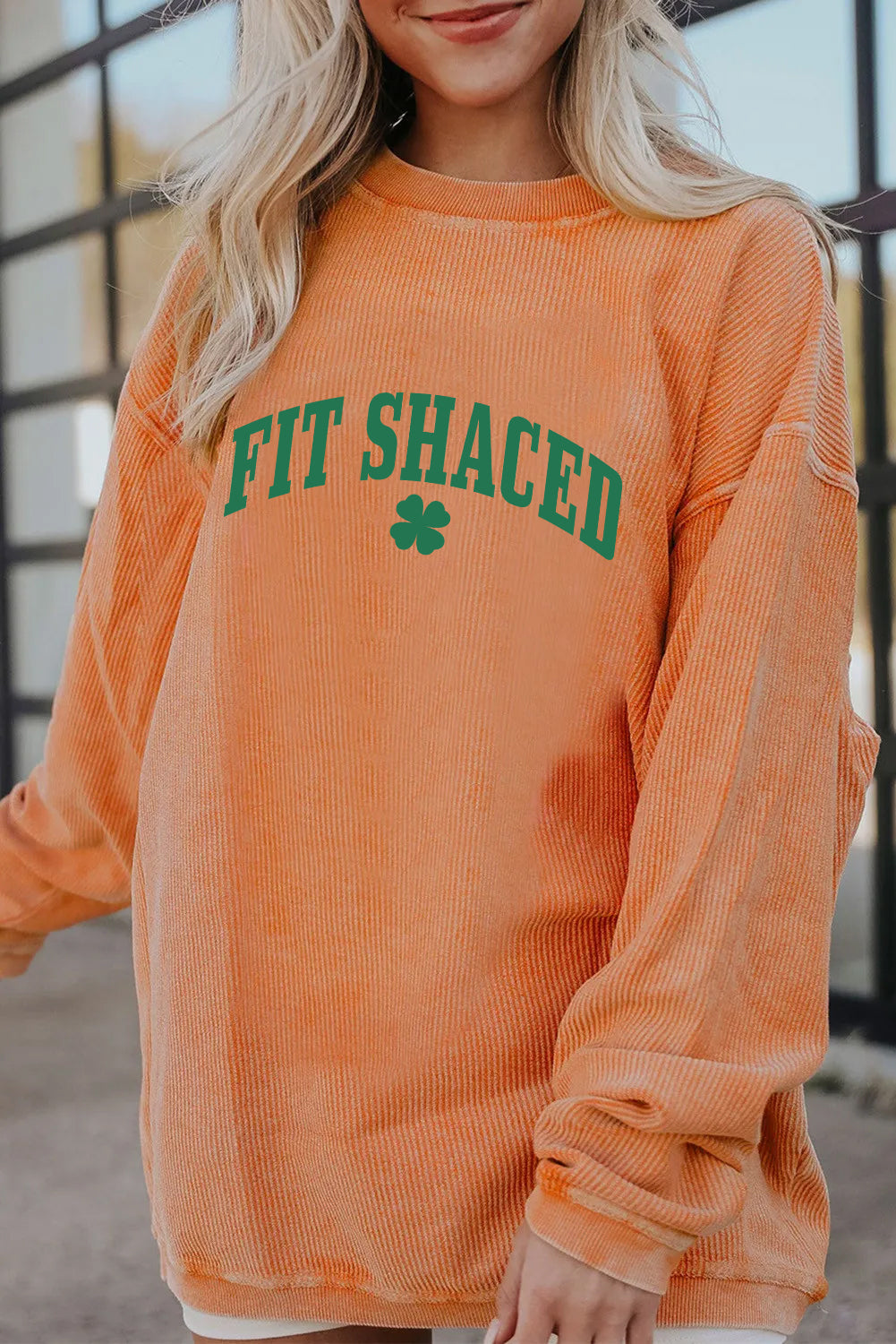 Saint Patrick’s Day Fit Shaced Clover Waffle Sweatshirt
