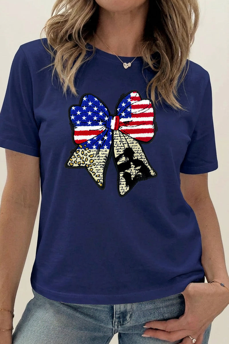 American Flag Bow Graphic Tee Independence Day Shirt