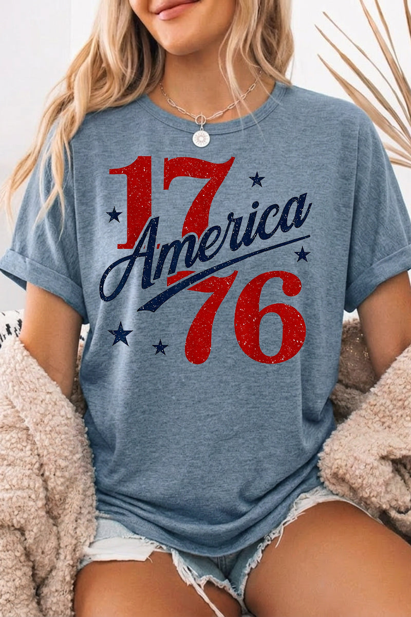 Patriotic Graphic Tee Oversized America 1776 Holiday Top