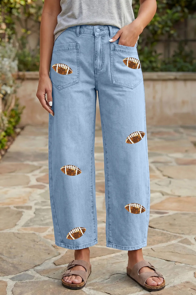 Game Day Football Patch Light Wash Wide Leg Jeans