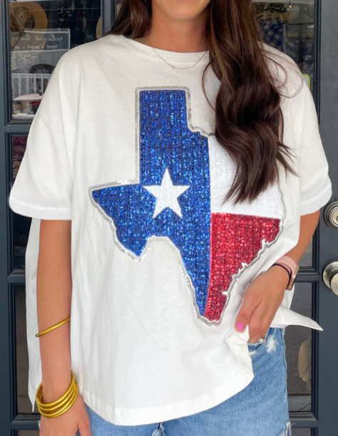White Sequined Texas Graphic Plus Size T Shirt