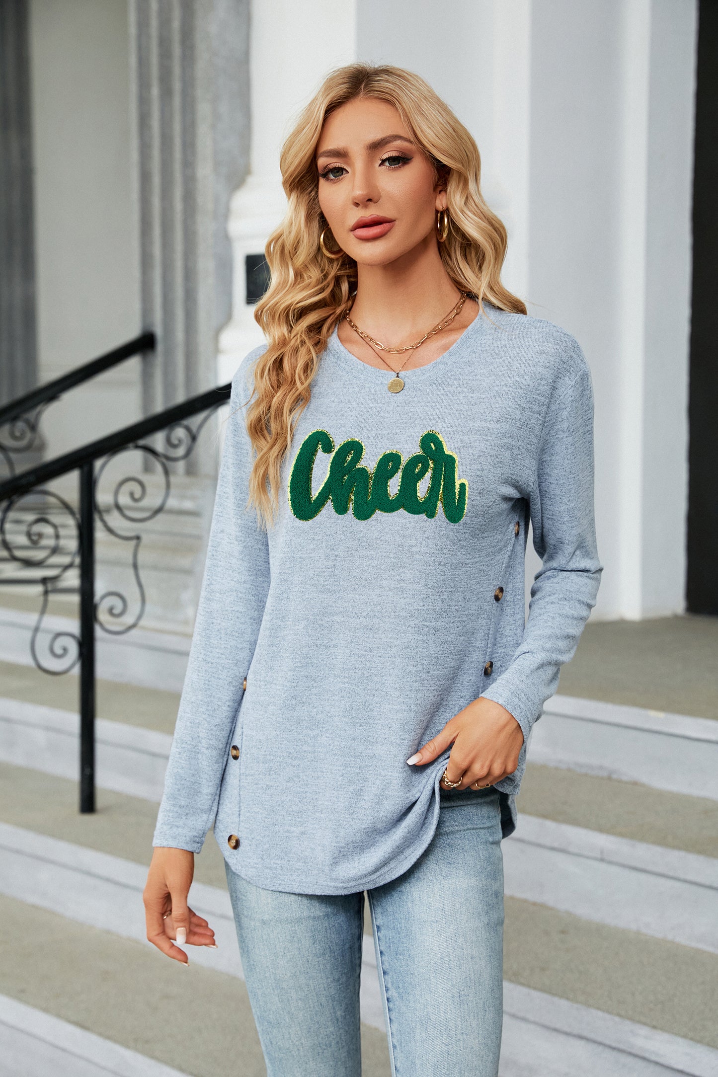 St Patricks Day Green Cheer Sequin Long Sleeve Top