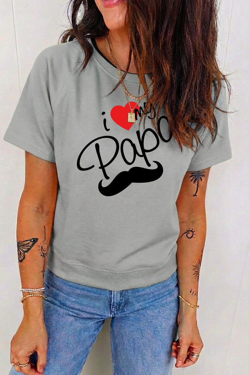Father's Day Graphic Print T Shirt I Love Papa Mustache Casual Tee