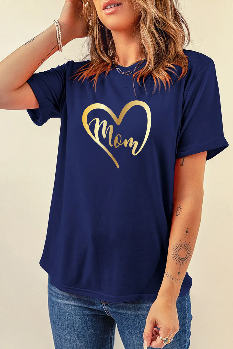Heart Mom Graphic Tee Women Mother Day Gift Casual Top