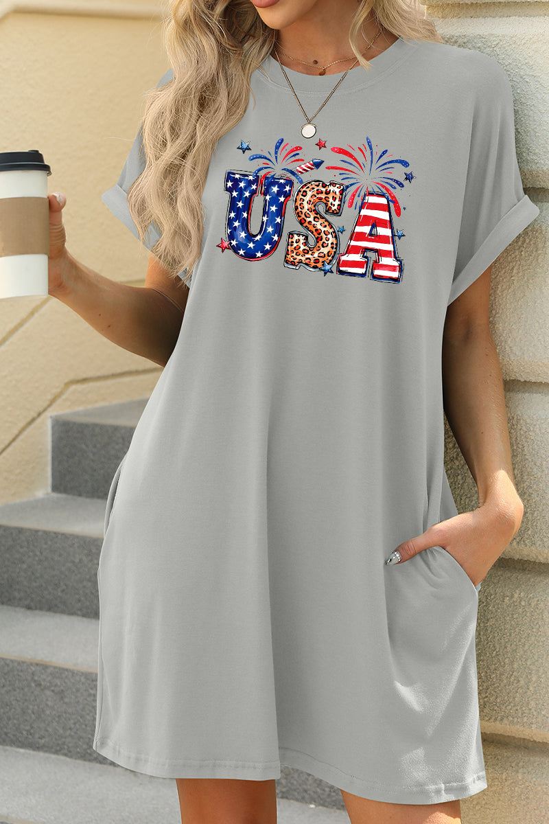 USA Graphic Pocket T Shirt Dress Patriotic Summer