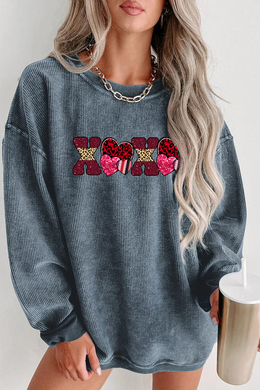 Valentines Day XOXO Sequin Letter Cozy Sweatshirt