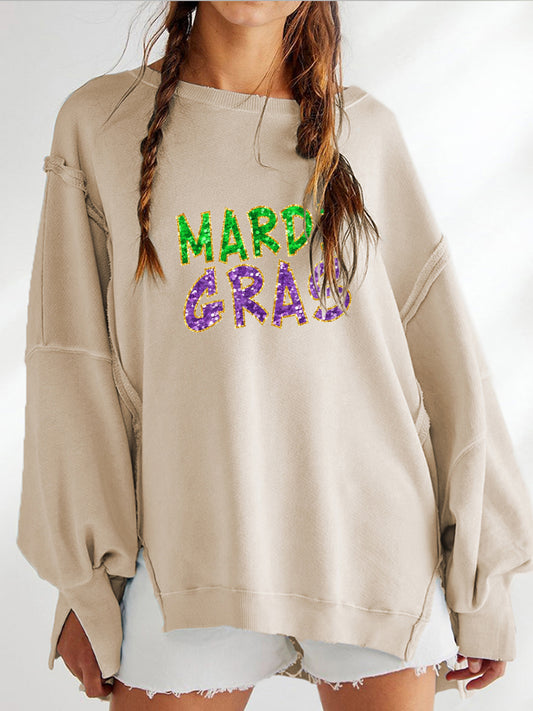 Mardi Gras Sparkle Letter Graphic Pullover
