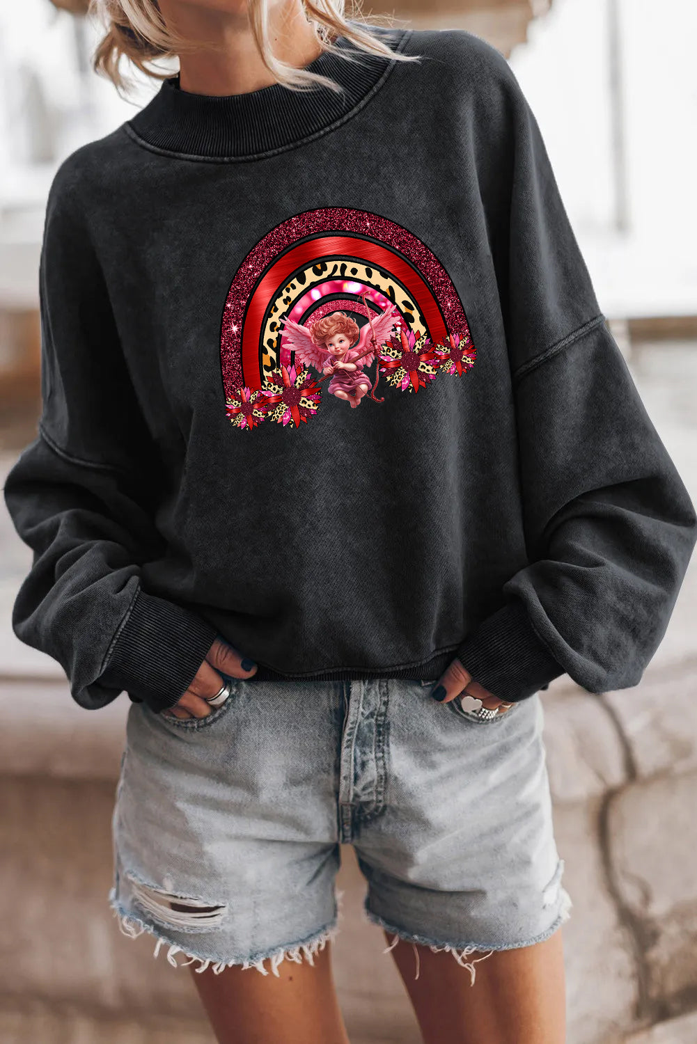 Valentine’s Day Cupid Rainbow Love Graphic Sweatshirt