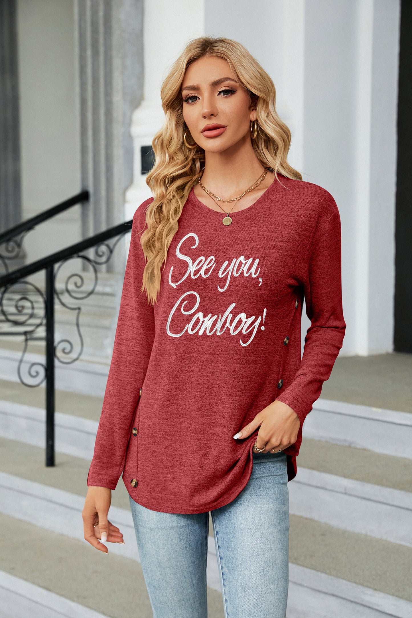 Western See You Cowboy Graphic Long Sleeve Top