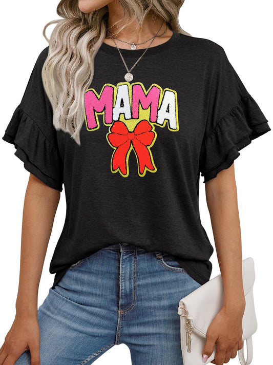 Mother’s Day Mama Bow Graphic Ruffle Sleeve T Shirt