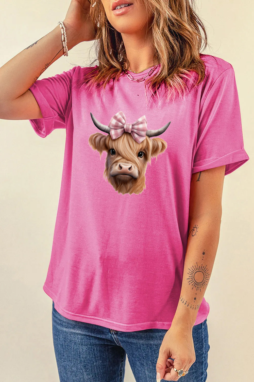 Western Bow Highland Cow Graphic Tee for Women