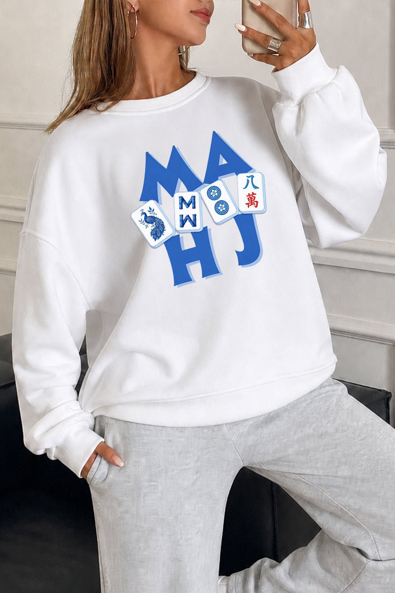 Mahjong Tile Graphic Crewneck Sweatshirt