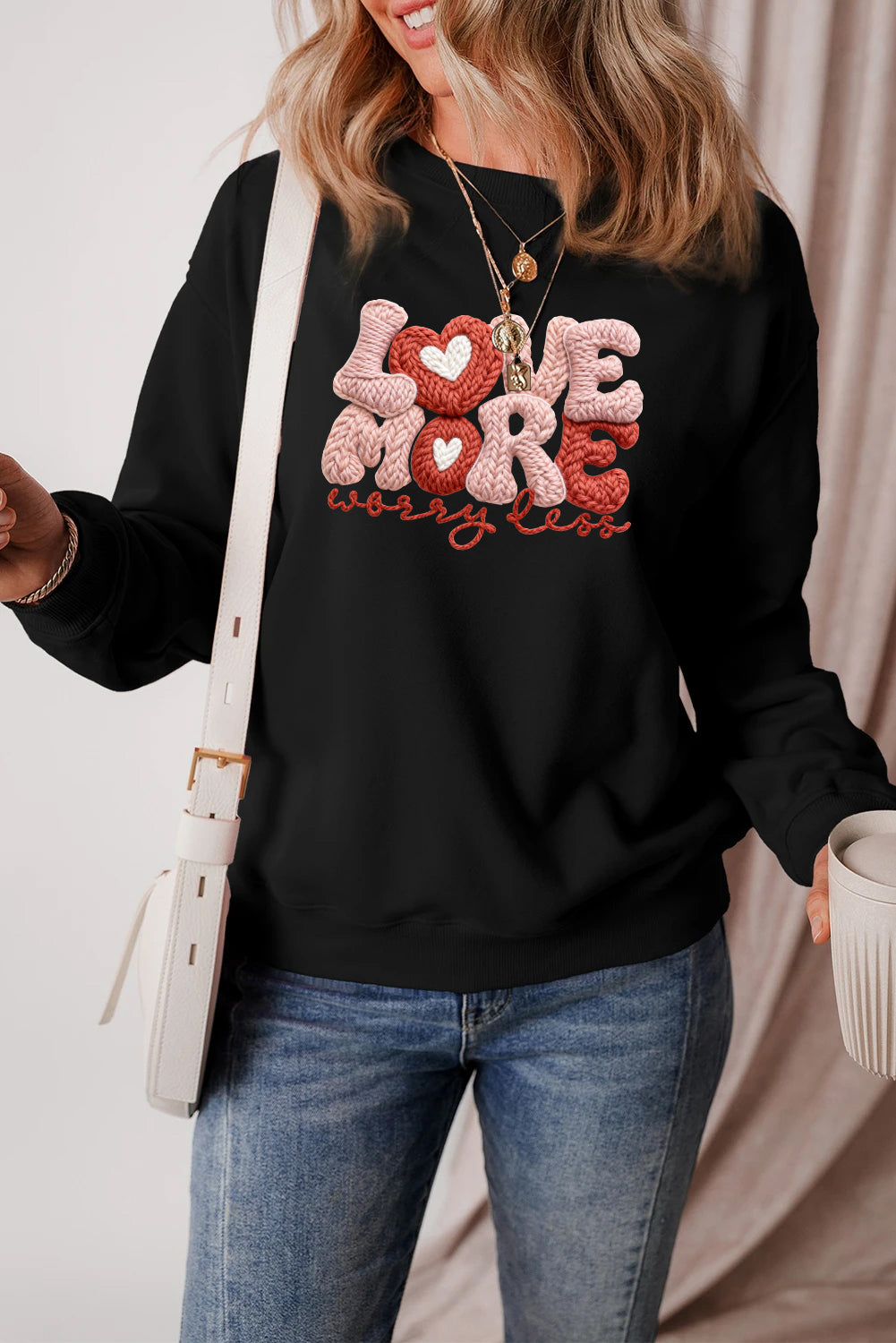Valentine's Day Love More Heart Graphic Cozy Sweatshirt(Not Embroidery)