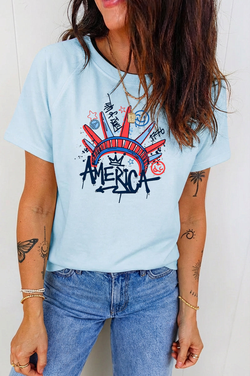 Patriotic America Graphic Crew Neck Short Sleeve T Shirt