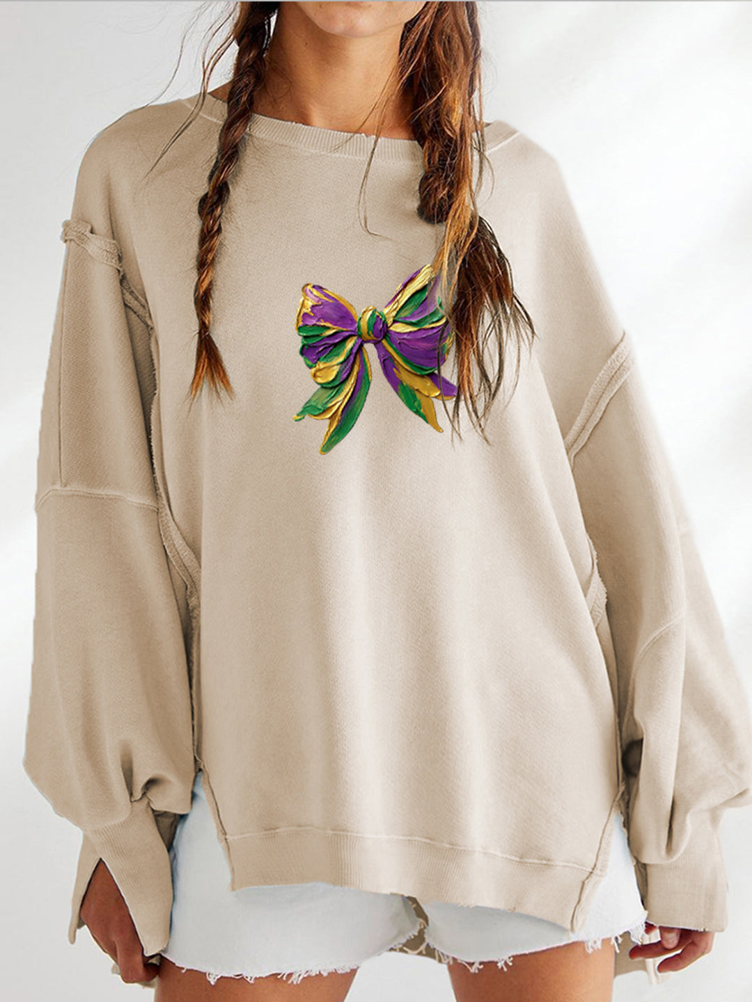 Mardi Gras Festive Bow Graphic Cozy Sweatshirt