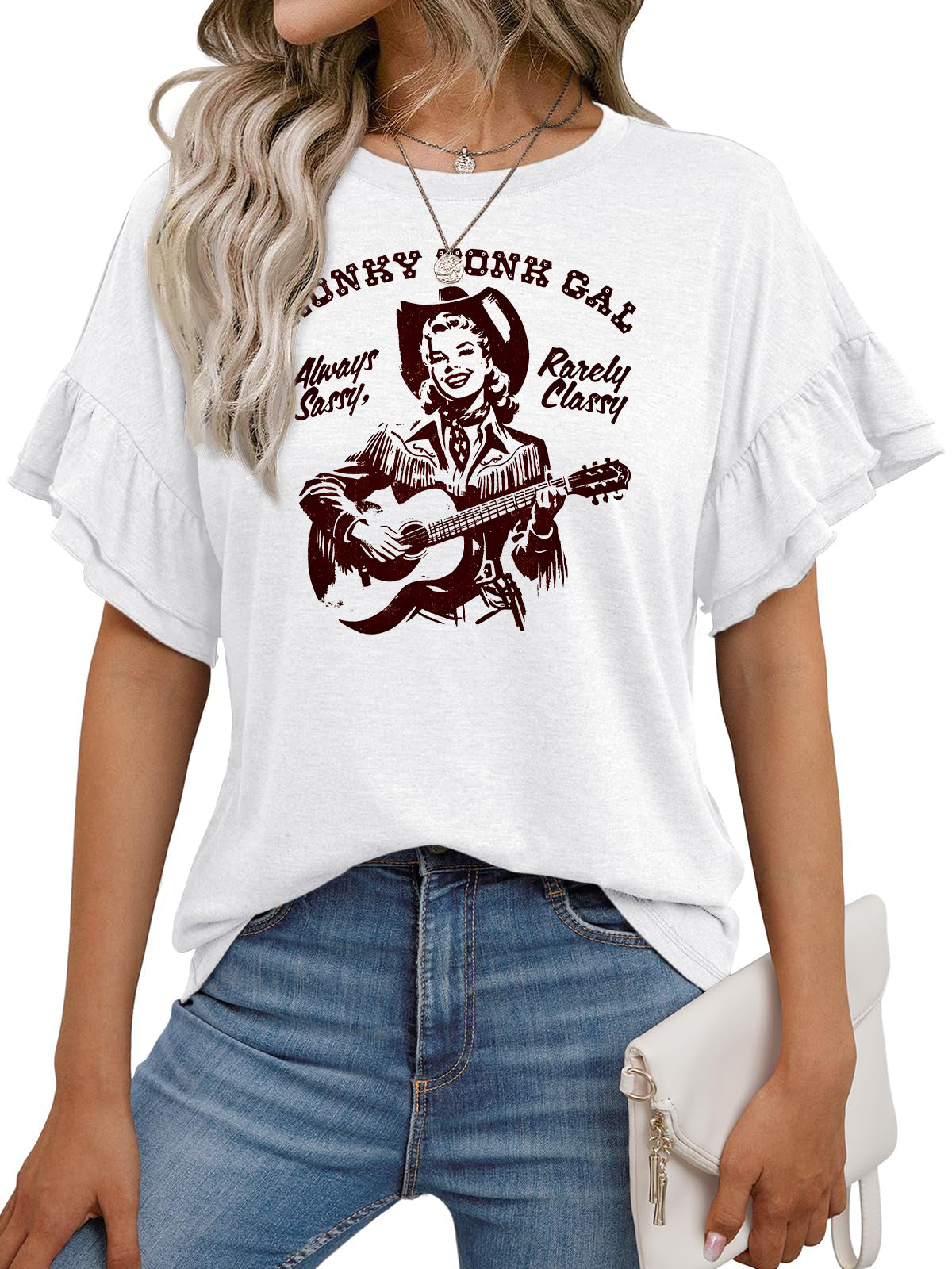 Vintage Cowgirl Graphic Ruffle Sleeve Boutique Tee