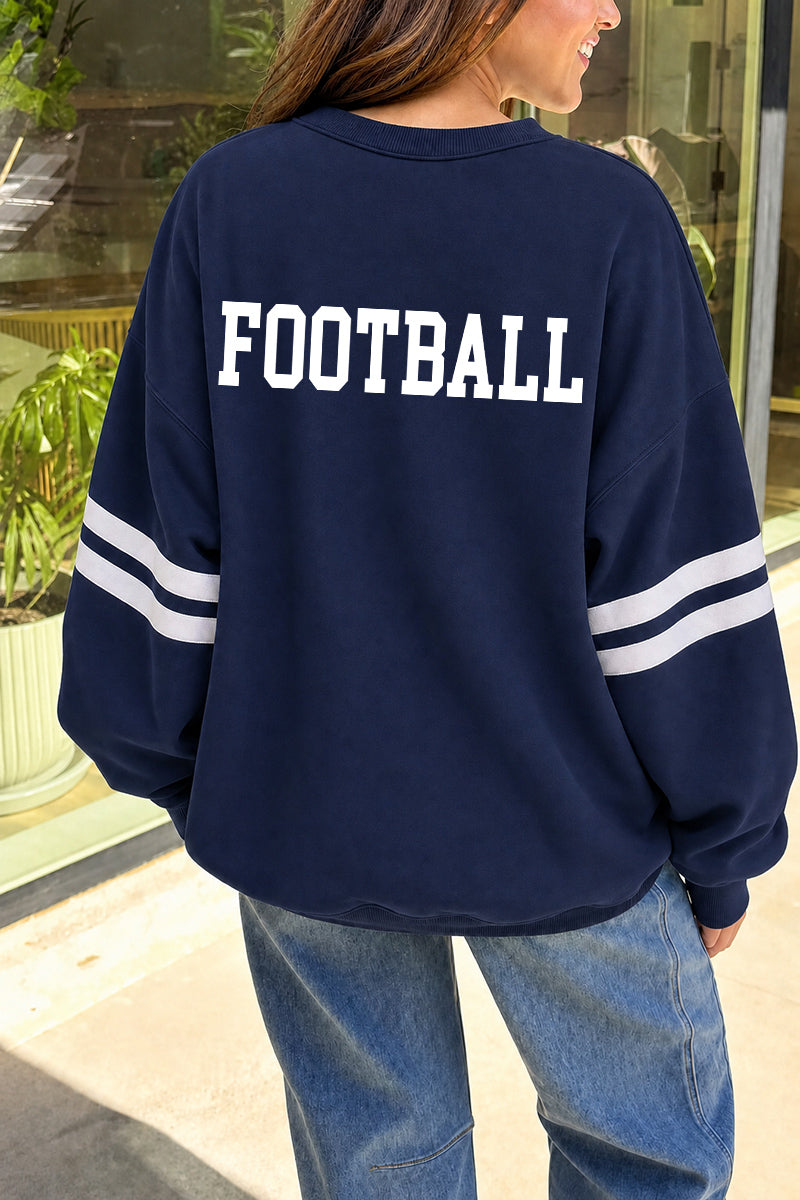 Graphic Cotton Sweatshirt GameDay Oversized Drop-Shoulder Striped