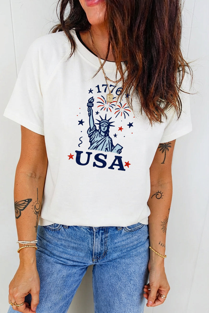 4th of July 1776 Statue Firework Patriotic Tee