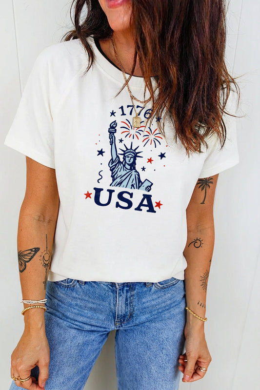 4th of July 1776 Statue Firework Patriotic Tee