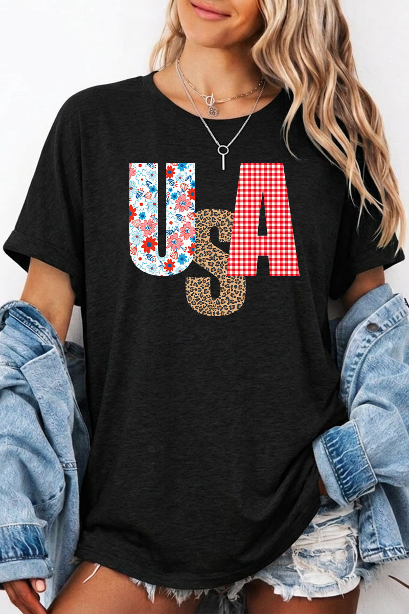 Independence Day USA Patchwork Graphic Tee